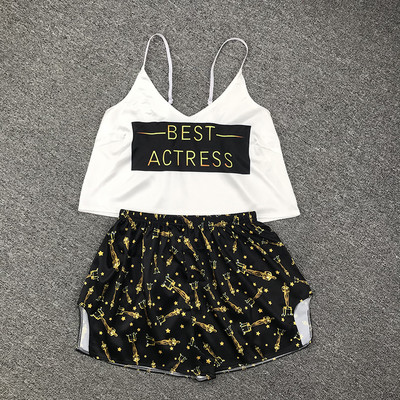 Σετ πιτζάμες με λουράκι σπαγγέτι Αμάνικο διακοσμητικό σχέδιο κινουμένων σχεδίων πιτζάμες Σετ σορτς ύπνου Σετ πιτζάμα κοστούμι πυζά Γυναικεία σέξι νυχτερινά