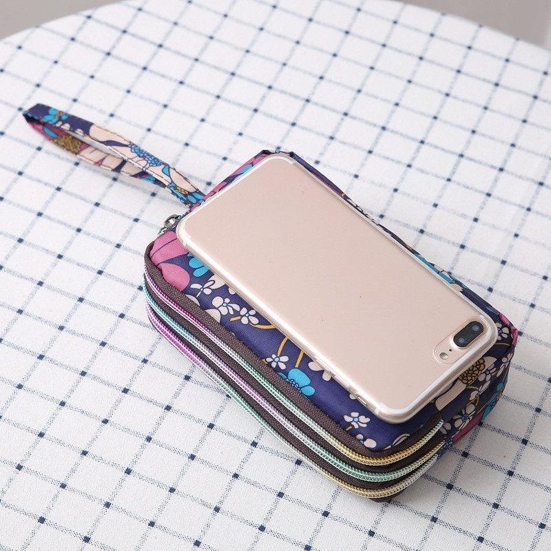 Naiste käekott Prinditud lõuend Kolmekihiline pikk rahakott naistele suurema mahutavusega mündikott Kaasaskantav veekindel kott Carteras Para Mujer