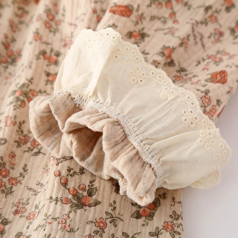 2023 Νέες γυναικείες πιτζάμες φθινοπώρου και χειμώνα Παντελόνι μακρυμάνικο σετ 2 τεμαχίων 100% βαμβακερό ροζ-μπους στάμπα Γυναικείες πιτζάμες για το σπίτι