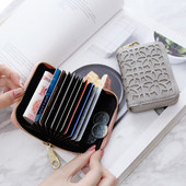 Νέα γυναικεία κούφια θήκη κάρτας Φερμουάρ Παγωμένη δερμάτινη θήκη επαγγελματικής κάρτας Πορτοφόλι κέρματος Κάλυμμα διαβατηρίου Κάρτες πορτοφόλι Πορτοφόλια Carteira