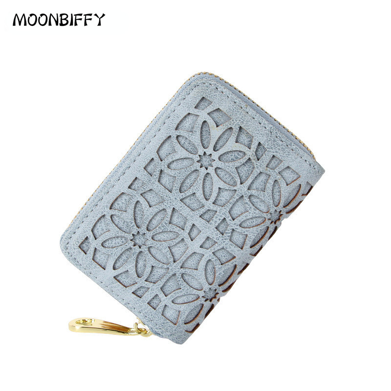 Νέα γυναικεία κούφια θήκη κάρτας Φερμουάρ Παγωμένη δερμάτινη θήκη επαγγελματικής κάρτας Πορτοφόλι κέρματος Κάλυμμα διαβατηρίου Κάρτες πορτοφόλι Πορτοφόλια Carteira