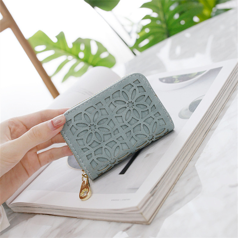 Νέα γυναικεία κούφια θήκη κάρτας Φερμουάρ Παγωμένη δερμάτινη θήκη επαγγελματικής κάρτας Πορτοφόλι κέρματος Κάλυμμα διαβατηρίου Κάρτες πορτοφόλι Πορτοφόλια Carteira