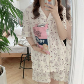 Γυναικείες πιτζάμες βαμβακερές γάζες Κορεάτικες κοντές πυτζάμες Bear print Πιτζάμες κοντό μανίκι 2 τεμαχίων γυναικείο σετ Dropshipping