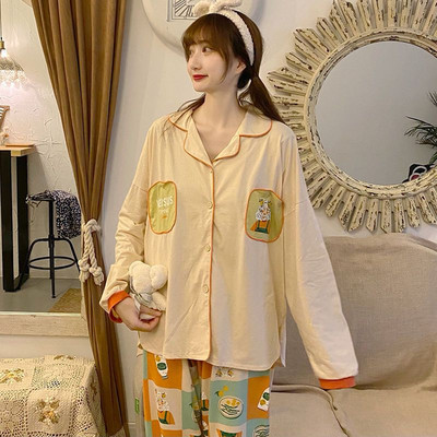 Ιαπωνία Ρετρό Σετ Πυτζάμες Γυναικεία Φθινοπωρινά βολάν με γιακά Sailor Κομψά μαύρα τρυφερά Νέα άφιξη Νυχτικά σαλονιού χαλαρά άνετα μακρυμάνικα