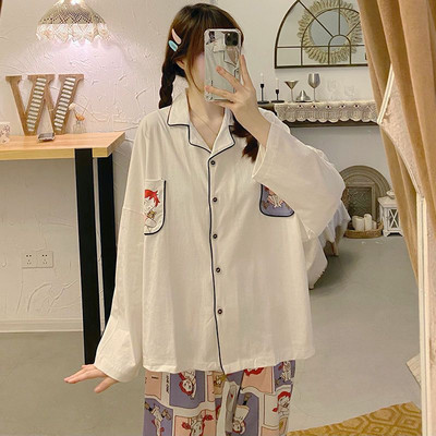 Ιαπωνία Ρετρό Σετ Πυτζάμες Γυναικεία Φθινοπωρινά βολάν με γιακά Sailor Κομψά μαύρα τρυφερά Νέα άφιξη Νυχτικά σαλονιού χαλαρά άνετα μακρυμάνικα