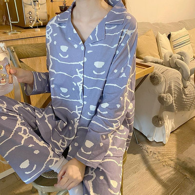 Ιαπωνία Ρετρό Σετ Πυτζάμες Γυναικεία Φθινοπωρινά βολάν με γιακά Sailor Κομψά μαύρα τρυφερά Νέα άφιξη Νυχτικά σαλονιού χαλαρά άνετα μακρυμάνικα