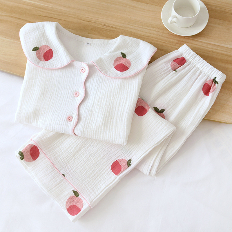 Kahekordse marli puuvillane naiste magamisriided, 2-osaline naiste puuvillane koduülikond pidžaama, kevadine pikkade varrukatega pidžaama, naiste vabaaja salongikomplekt