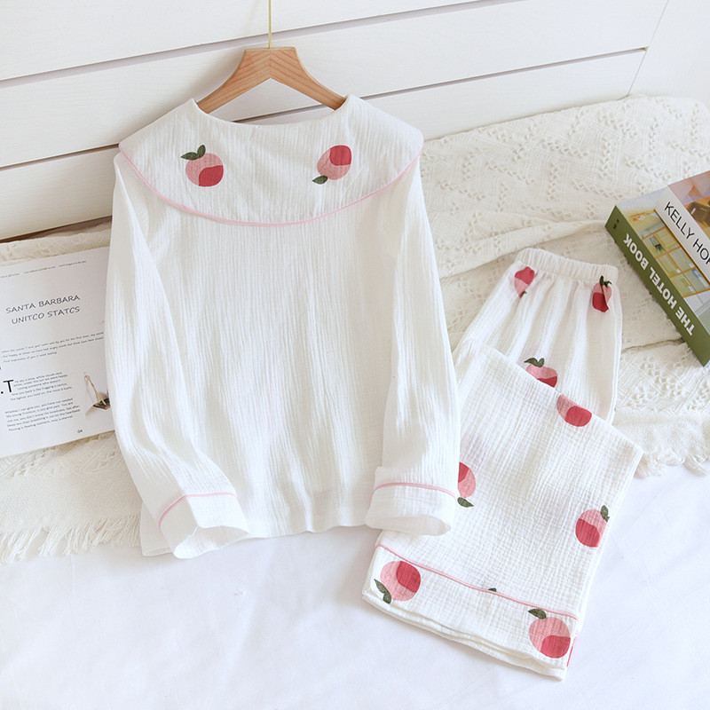 Kahekordse marli puuvillane naiste magamisriided, 2-osaline naiste puuvillane koduülikond pidžaama, kevadine pikkade varrukatega pidžaama, naiste vabaaja salongikomplekt