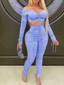 LW Plus Size Crop Top Jesenné a zimné s dlhým rukávom, ležérne úzke nariasené nohavice so sťahovacou šnúrkou a vysokým pásom, denné, módne