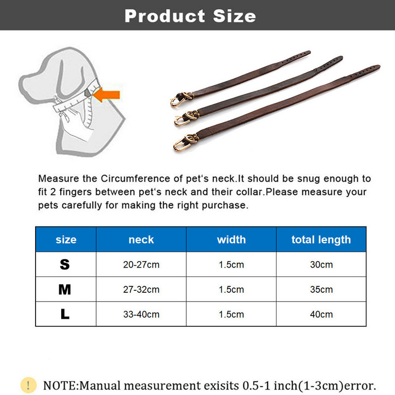 Guler pentru câini mijlocii și mici Guler pentru câini din piele naturală, ajustabil, maro moale, din piele naturală, pentru cățeluș pentru pudel.