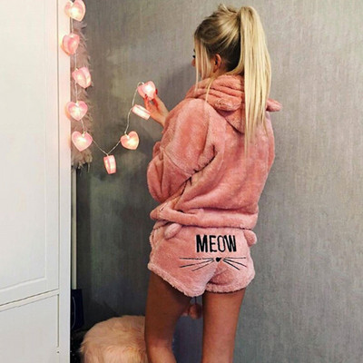 Új női pizsama szettek Őszi téli macska rajzfilm meleg pizsama Női hálóruha Pijama Mujer hálóruha Otthoni ruha nagy méretű 5XL