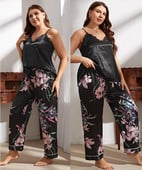 Set de pijamale de marime mare XL-5XL Lenjerie de dormit pentru femei Costum de pijama cu decolteu în V Lenjerie de noapte Pantaloni Noua vară Casual din satin mătăsos Îmbrăcăminte de acasă