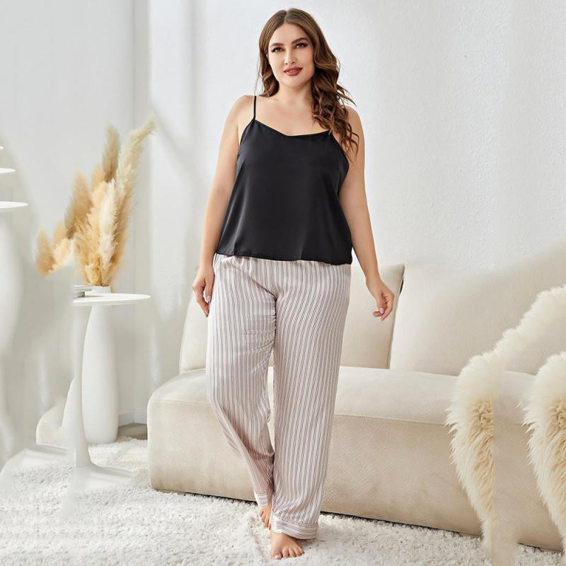 Set de pijamale de marime mare XL-5XL Lenjerie de dormit pentru femei Costum de pijama cu decolteu în V Lenjerie de noapte Pantaloni Noua vară Casual din satin mătăsos Îmbrăcăminte de acasă