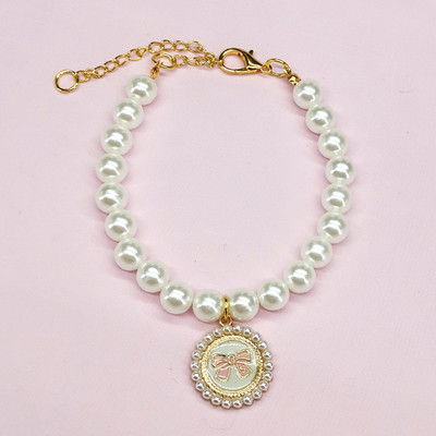 Κολιέ με μαργαριτάρι για σκύλους Πριγκίπισσα με φιόγκο Κοσμήματα Γάτα Χαριτωμένο γιακά Αξεσουάρ κουταβιών Αλυσίδα σκύλου Chihuahua Γαμήλια κοσμήματα