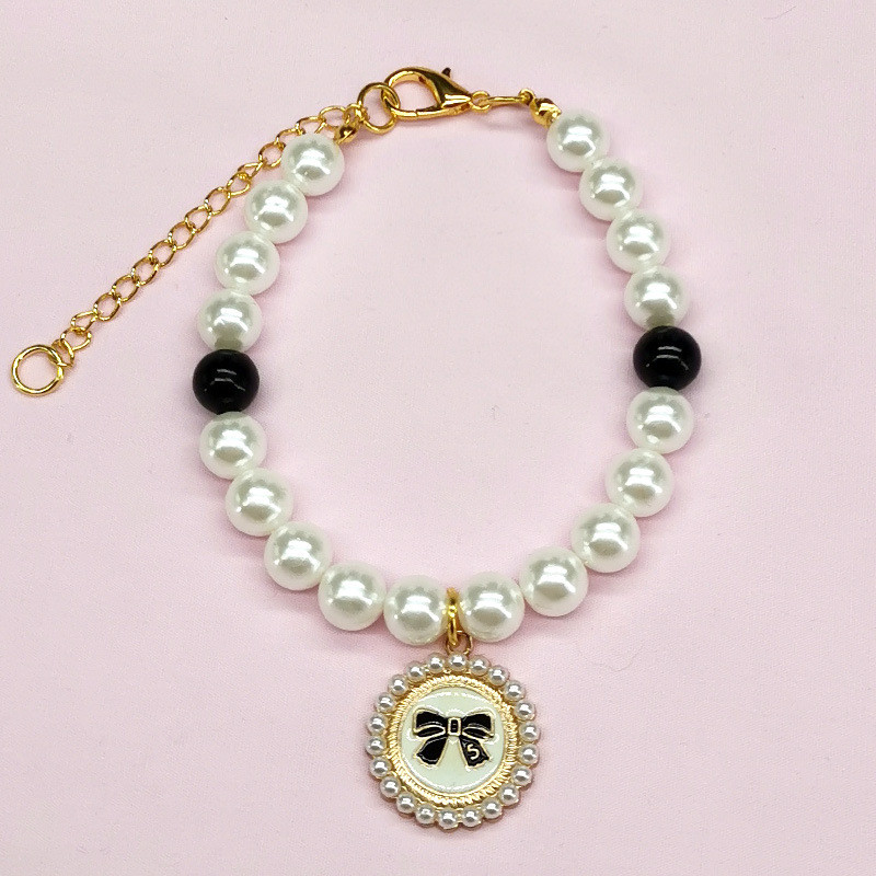 Κολιέ με μαργαριτάρι για σκύλους Πριγκίπισσα με φιόγκο Κοσμήματα Γάτα Χαριτωμένο γιακά Αξεσουάρ κουταβιών Αλυσίδα σκύλου Chihuahua Γαμήλια κοσμήματα