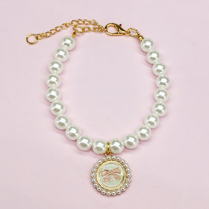 Κολιέ με μαργαριτάρι για σκύλους Πριγκίπισσα με φιόγκο Κοσμήματα Γάτα Χαριτωμένο γιακά Αξεσουάρ κουταβιών Αλυσίδα σκύλου Chihuahua Γαμήλια κοσμήματα