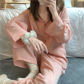 Pijamale de iarnă 100% bumbac Set de pijamale de damă, cu rever subțire, mâneci lungi, tifon, bumbac, 2 buc.