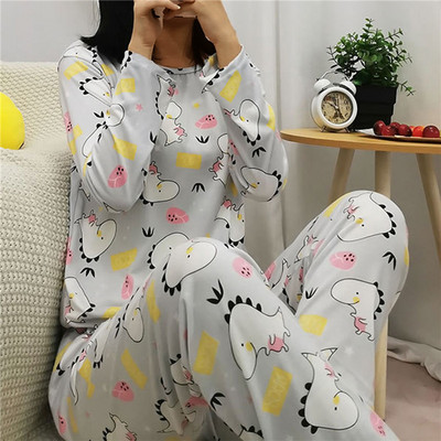 Női pamut pizsama hálóruha szettek Női 2 részes rajzfilm pizsama tavasz ősz női párok nappali ruha öltöny otthoni ruhák