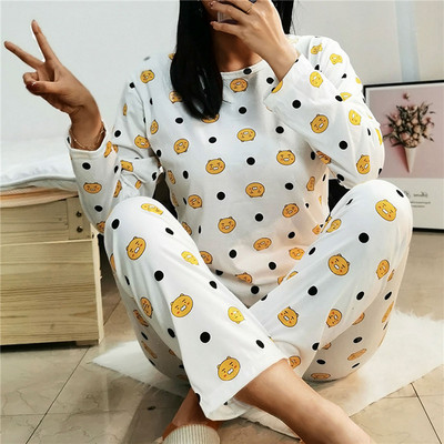 Női pamut pizsama hálóruha szettek Női 2 részes rajzfilm pizsama tavasz ősz női párok nappali ruha öltöny otthoni ruhák