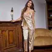 Jxgarb naiste satiinist pidžaamakomplekt V-kaelusega pidžaama PJS-komplektid magamisriided Öörõivad puhkerõivad, nagu siiditrükiga varrukateta koduriided