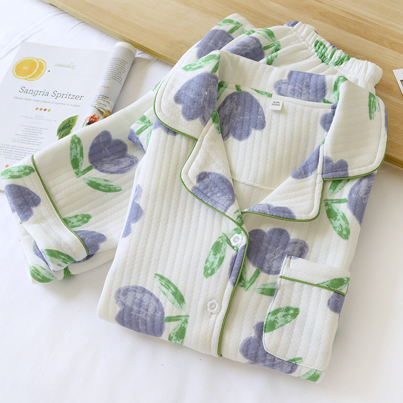 Iarna 2023, pijamale pentru femei, pantaloni cu mâneci lungi, set 2 piese, 100% bumbac, îmbrăcăminte pentru acasă, pijamale pentru femei, îmbrăcăminte de noapte cu imprimare lalele