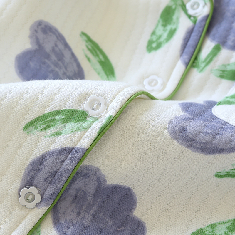 Iarna 2023, pijamale pentru femei, pantaloni cu mâneci lungi, set 2 piese, 100% bumbac, îmbrăcăminte pentru acasă, pijamale pentru femei, îmbrăcăminte de noapte cu imprimare lalele