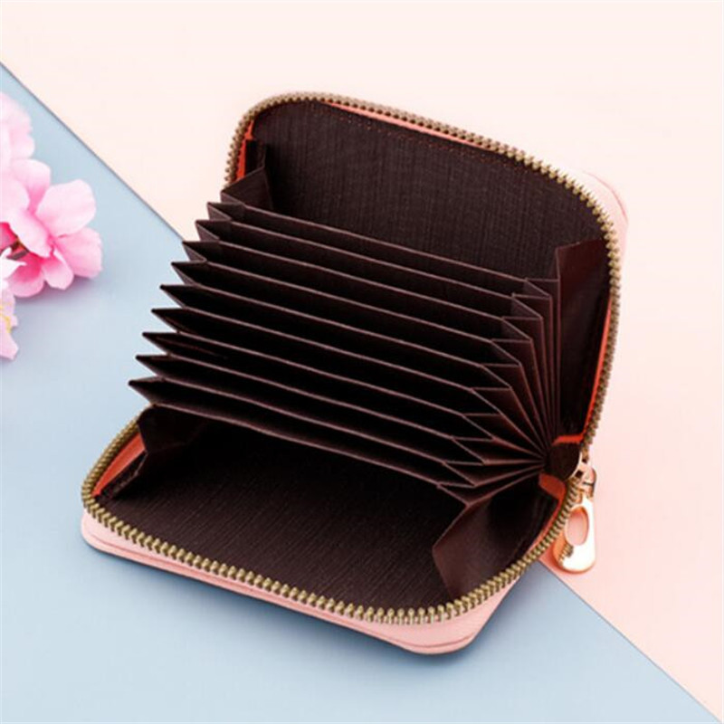 PU кожа Мъже Жени Картодържател Малък портфейл с цип Плътна чанта за монети Дизайн на акордеон Rfid ID Чанти за бизнес кредитни карти Cartera