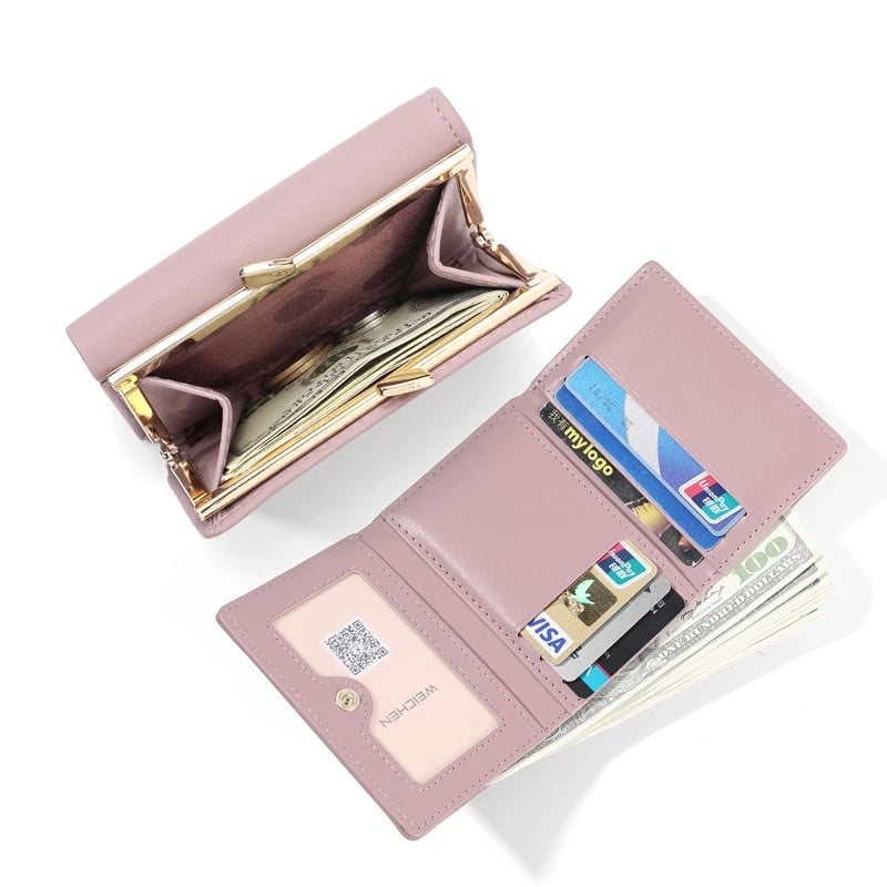 Uus kaasaskantav mini-kaardihoidja naiste rahakott, väike klambritega siduriga lühike rahakott naiste PU-nahast mündikott, naiste hasp-sidur