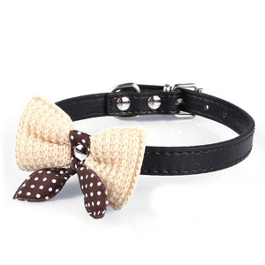 Χαριτωμένο πουά πλεκτό παπιγιόν ρυθμιζόμενο PU δερμάτινο κολιέ για κουτάβι για κατοικίδια κολιέ XS SM Chihuahua Yorkie Μαλτέζικης Πομερανίας