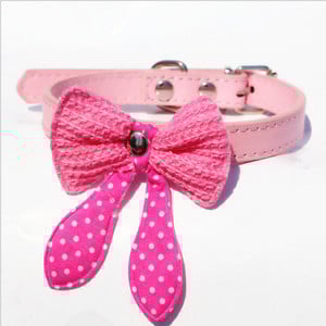 Χαριτωμένο πουά πλεκτό παπιγιόν ρυθμιζόμενο PU δερμάτινο κολιέ για κουτάβι για κατοικίδια κολιέ XS SM Chihuahua Yorkie Μαλτέζικης Πομερανίας