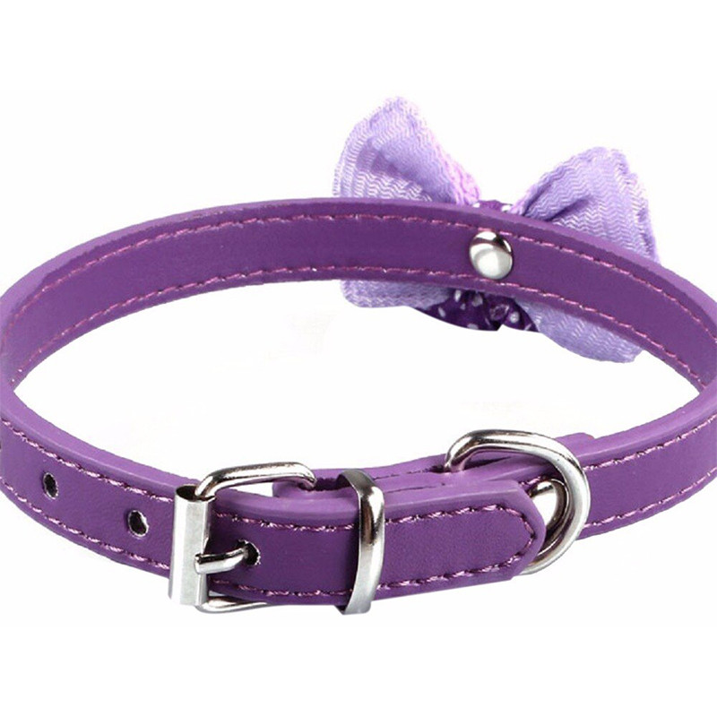 Χαριτωμένο πουά πλεκτό παπιγιόν ρυθμιζόμενο PU δερμάτινο κολιέ για κουτάβι για κατοικίδια κολιέ XS SM Chihuahua Yorkie Μαλτέζικης Πομερανίας