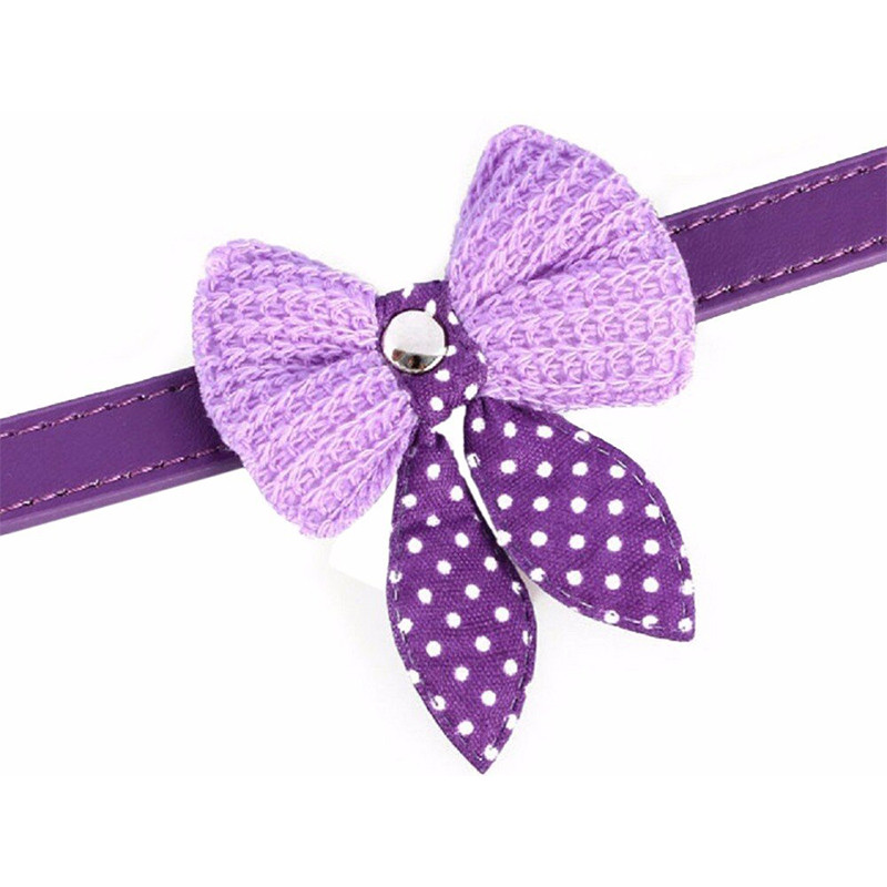 Χαριτωμένο πουά πλεκτό παπιγιόν ρυθμιζόμενο PU δερμάτινο κολιέ για κουτάβι για κατοικίδια κολιέ XS SM Chihuahua Yorkie Μαλτέζικης Πομερανίας