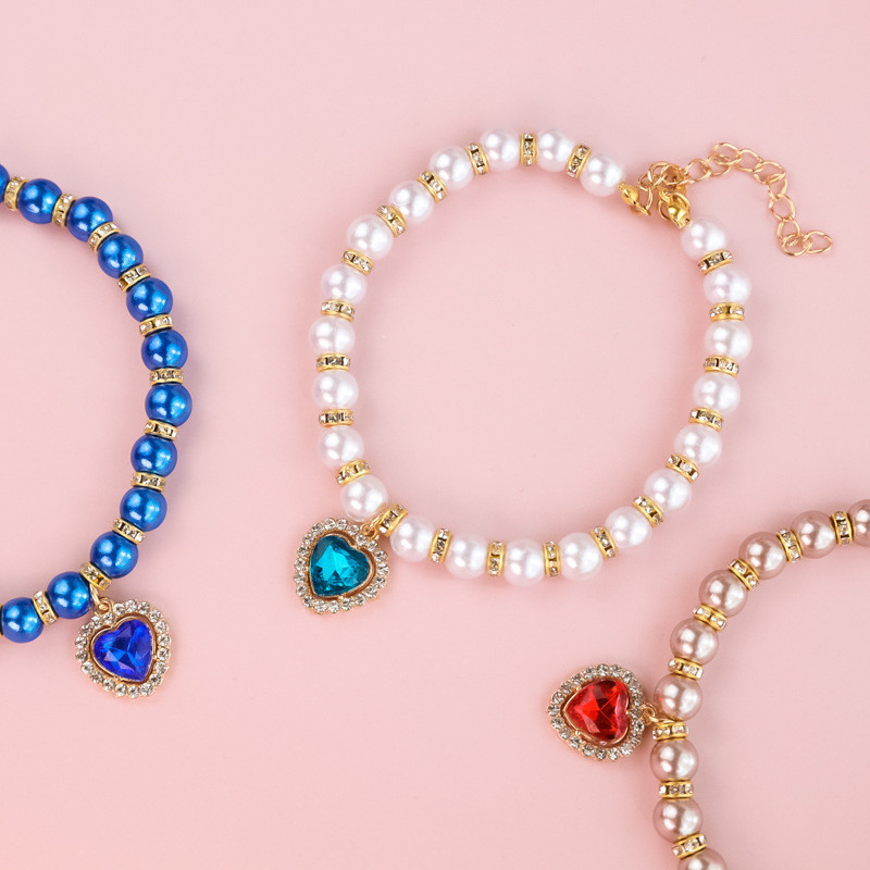 Κολάρο κατοικίδιων για γάτα Σκύλος Κουδούνι μαργαριτάρι κολιέ Κοσμήματα αγάπης στρας Κολάρα κατοικίδιων γατών Προμήθειες για κατοικίδια Ρυθμιζόμενο κολάρο κατοικίδιων