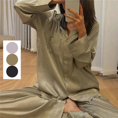 Naiste satiinist pidžaamakomplekt Prantsuse ühevärvilised siidist magamisriided pidžaamad suvine kaheosaline komplekt Kodukandmiseks Öörõivad Mugavad pidžaamad