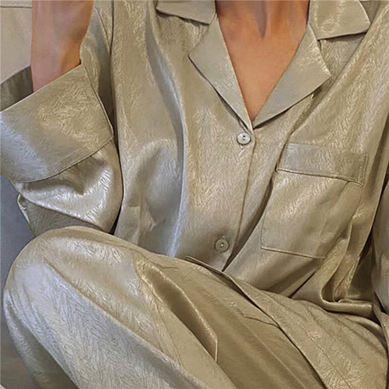 Naiste satiinist pidžaamakomplekt Prantsuse ühevärvilised siidist magamisriided pidžaamad suvine kaheosaline komplekt Kodukandmiseks Öörõivad Mugavad pidžaamad