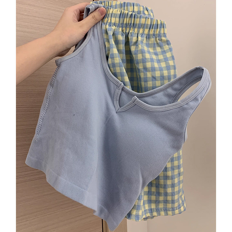 Naiste suvine pidžaamakomplekt Lilledega lühikesed püksid Varrukateta vest rinnakorviga ülikond Koduriided, mida kantakse väljas Spordiga Mugavad puhkerõivad