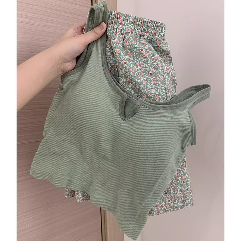 Naiste suvine pidžaamakomplekt Lilledega lühikesed püksid Varrukateta vest rinnakorviga ülikond Koduriided, mida kantakse väljas Spordiga Mugavad puhkerõivad