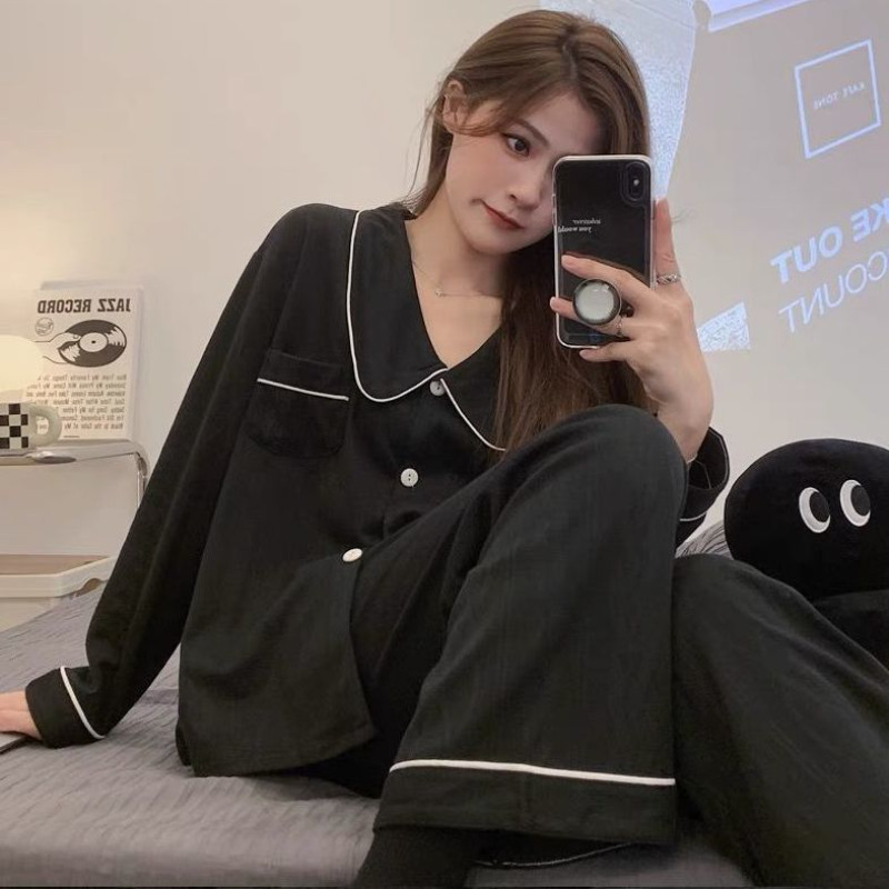 Χαλαρά σετ πιτζάμες ελεύθερου χρόνου Γυναικεία βασικά Νέα φθινοπωρινά vintage ριγέ Σχεδιασμένα μακριά μανίκια άνετα απλά πυτζάμες Κομψή κυρία Δημοφιλή