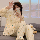 Γυναικείες πιτζάμες 2023 Γυναικείες πιτζάμες Πιτζάμες Cute Floral print Πιτζάμες 2 τεμαχίων Coral Velvet βελούδινο μακρύ οικιακό κοστούμι νυχτικό