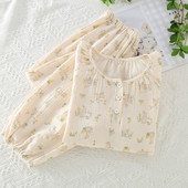 2023 Γυναικείες πιτζάμες από καθαρό βαμβάκι Γυναικείο μακρυμάνικο παντελόνι με στρογγυλή λαιμόκοψη φαρδιά ρούχα για το σπίτι Cute Rabbit print σετ παιδικών ρούχων από βαμβάκι