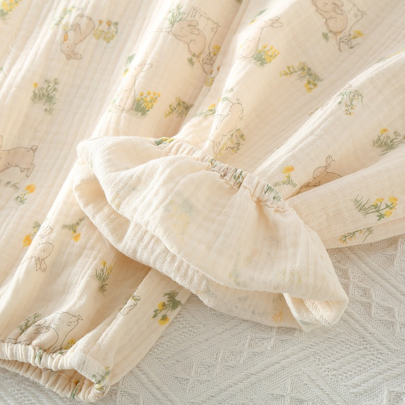 2023 Γυναικείες πιτζάμες από καθαρό βαμβάκι Γυναικείο μακρυμάνικο παντελόνι με στρογγυλή λαιμόκοψη φαρδιά ρούχα για το σπίτι Cute Rabbit print σετ παιδικών ρούχων από βαμβάκι