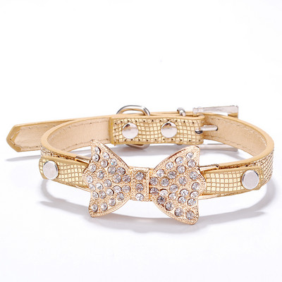 Strasszkő kutyanyakörvek Kis kutyák Bling Crystal Bow PU bőr Nyakörv Kiskutya Macskák Nyaklánc Kutya Hám Póráz Kutya Kiegészítők