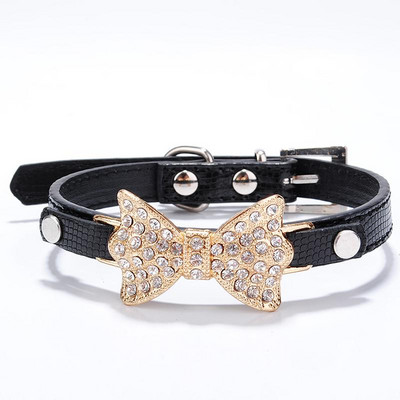 Κολάρα σκυλιών Rhinestone Μικρά σκυλιά Bling Crystal Bow PU Δερμάτινο κολάρο κατοικίδιων για κουτάβι γάτες Κολιέ για σκύλους Λουρί για σκύλους Αξεσουάρ για σκύλους