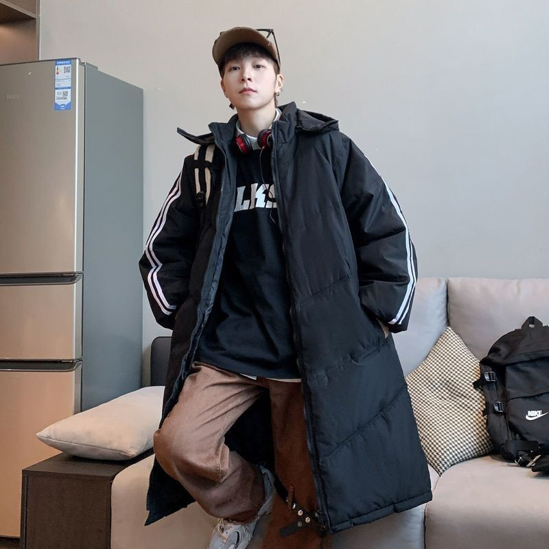 Μεσαίου μήκους βαμβακερό τζάκετ ανδρικό χειμωνιάτικο νέο πάνω από το γόνατο φαρδύ oversized χοντρό βαμβακερό τζάκετ μπουφάν ψωμιού