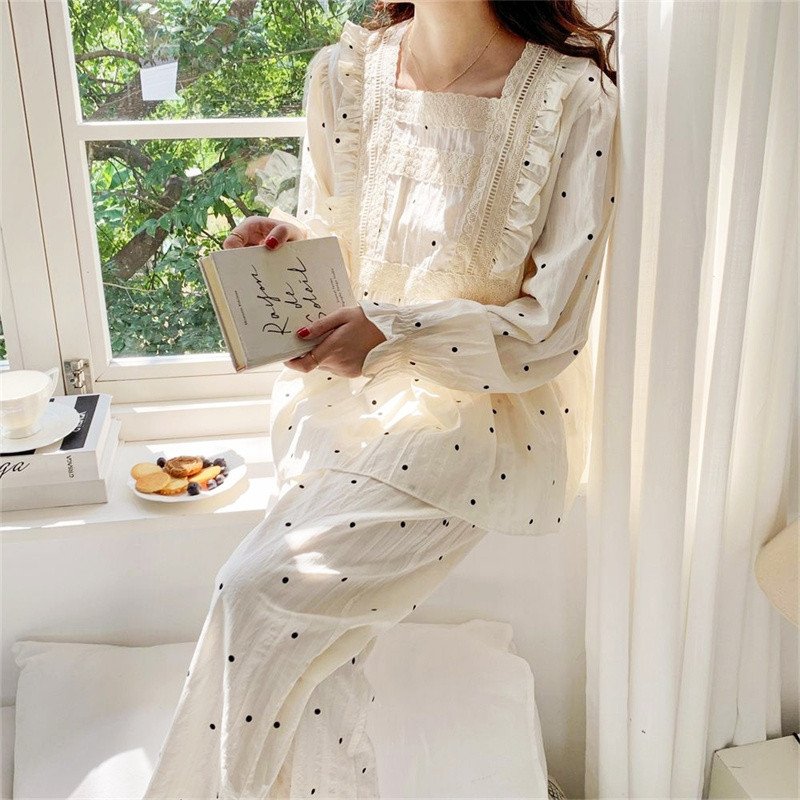 Női pizsama szett - hangulatos 100% pamut pizsama divatos karácsonyfamintával - Nagy méretű, 2 részes otthoni hétköznapi nappali ruha