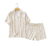 Βαμβακερή πιτζάμα Pour Femme Small Leaf Ζακέτα Κοντό μανίκι ύπνου με σορτς Sleepwear Γυναικεία βαμβακερή πιτζάμα