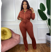 XL-5XL Χονδρική Dropshipping 2022 Winter Plus Size Σετ Γυναικεία αθλητική φόρμα μακρυμάνικη παλτό Παντελόνι φαρδύ πόδι Αθλητική γυναικεία φόρμα