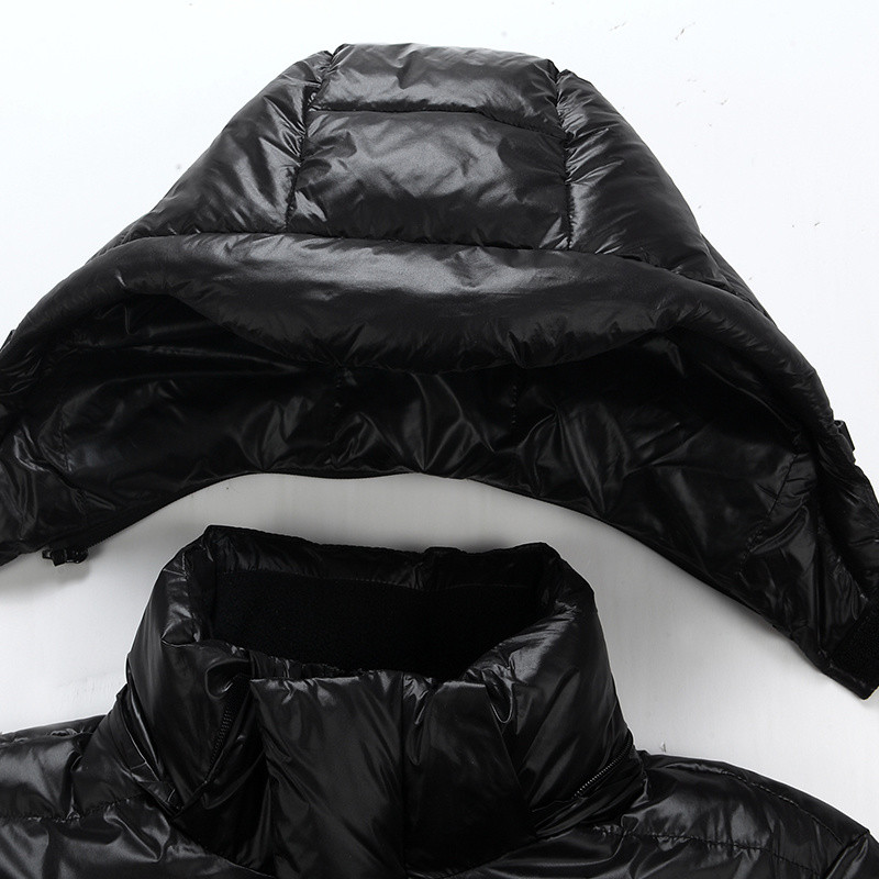 Moodne talvine must pikk sulejope meeste kapuutsiga veekindel tuulekindel soe 90% valge pardimantel Kõrge kvaliteediga