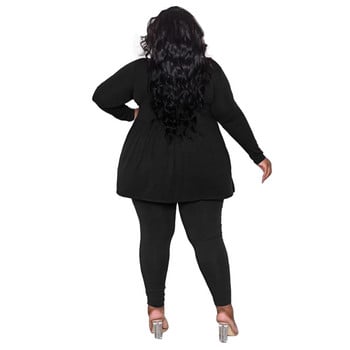 WSFEC L-4XL Plus Size Γυναικεία Ρούχα Σετ δύο τεμαχίων Μασίφ μακρυμάνικο φαρδύ μπλουζάκι και παντελόνι 2023 Φθινόπωρο casual γυναικεία ρούχα