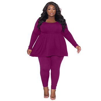 WSFEC L-4XL Plus Size Γυναικεία Ρούχα Σετ δύο τεμαχίων Μασίφ μακρυμάνικο φαρδύ μπλουζάκι και παντελόνι 2023 Φθινόπωρο casual γυναικεία ρούχα